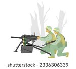 Ukrainian troops. Fire support team with MK-19 automatic grenade launcher. Vector image for illustrations.