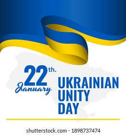 Ukrainian Unity Day poster celebration for 22 January, yellow and blue ribbon with text to celebrate as post card or social media post.