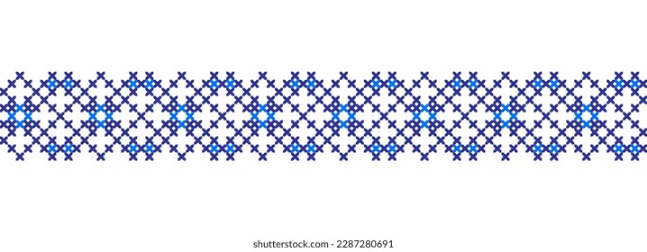 Ukrainian vector blue color ornament of cornflower, bluet, bluebottle. Traditional ukrainian folk, ethnic ornament border.