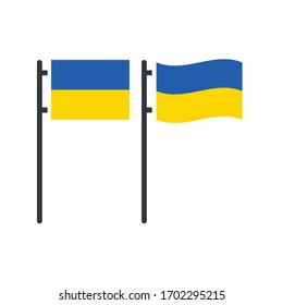 Bandera vectorial ucraniana en el asta, ondulada y estable. Ilustración vectorial de material aislada en fondo blanco.