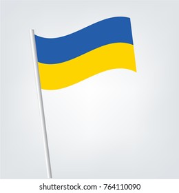 Ukrainian vector flag template. Waving flag of Ukraine on a metallic pole, isolated on a white background.