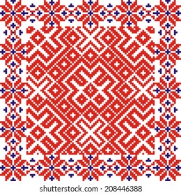 ukrainian vector ornament with red and blue elements on white background