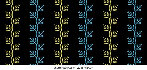 Ukrainian vector seamless fashion pattern, ornament, border. Traditional folk, ethnic pattern. Decoration in yellow and blue. Ukrainian fashion pattern. Pixel art, vyshyvanka, cross stitch.