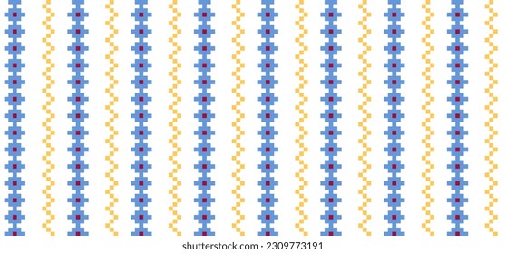 Ukrainian vector striped pattern. Decoration in blue and yellow color. Ukrainian vertical striped fashion pattern. Pixel art, vyshyvanka, cross stitch.