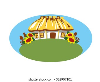 Ukrainian village house, logo, illustration
