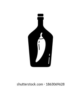 Ukrainischer Wodka Silhouette Logo. Umriss-Icon-Flasche Horilka, Mondschein. Schwarze, einfache Illustration von Getränken mit Chilischoten. Flaches, isoliertes Vektorpiktogramm auf weißem Hintergrund