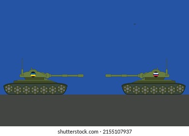 Ukrainian Vs Russian Tank - Russo-Ukrainian War Conflict Vector Illustration