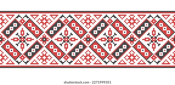 Ukrainian vyshyvanka vector pattern ornament border. Embroidery pattern.