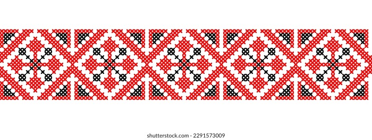Borde ornamento del patrón vectorial de vyshyvanka ucraniano. Patrón de bordado de costura cruzada.