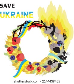 ukrainian wearth with weath, blackthorn, poppies ,cornflowers