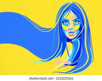 Ukrainian woman and flag of Ukraine