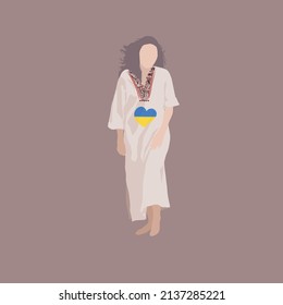 ukrainian woman with heart blue and yellow, ukrainian flag. vector illustration isolated on colour background
