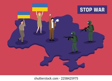 Ukrainians oppose the invasion of Ukraine 2d vector illustration concept for banner, website, illustration, landing page, flyer, etc