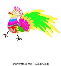 Ukrainion art bird. Cockerel cartoon of old folk ornament