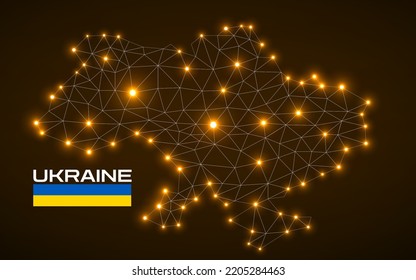 Ukriane map made with connected lines and glowing dots. Vector illustration