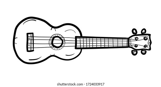 Ukulele or Bass Guitar Outline Vector Illustration Isolated on White Background