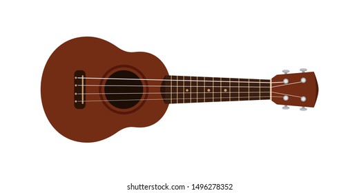 ukulele cute isolated on white, small ukelele dark brown color for flat icon, realistic ukelele for classical music play, ukulele classic retro style in holiday summer concept, small guitar