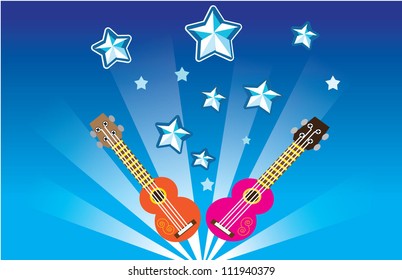 Ukulele explosion background with many stars