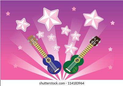 Ukulele explosion background with many stars