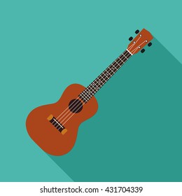 Ukulele flat design vector illustration on green background