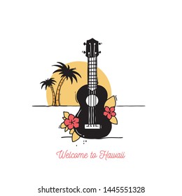 Ukulele, flat vector illustration, Hawaii music