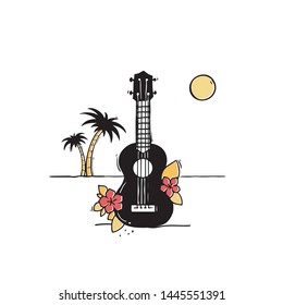 Ukulele, flat vector illustration, Hawaii music
