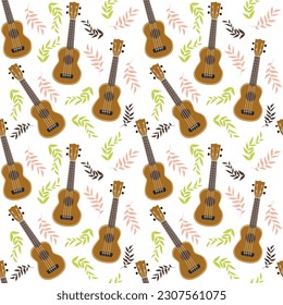 ukulele and flowers. Seamless pattern. Vector illustration