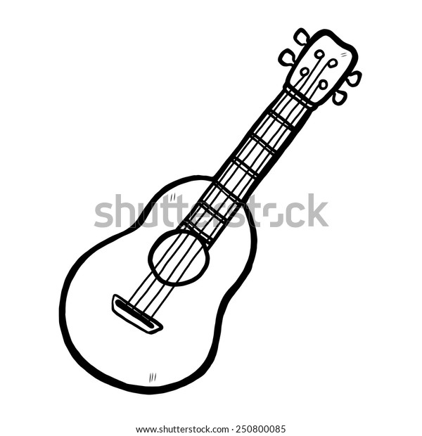 Ukulele Gitarre Cartoon Vektorgrafik Schwarz Weiss Handgezeichnet Stock Vektorgrafik Lizenzfrei