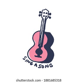 Ukulele guitar in cute cozy hugge cartoon style illustration