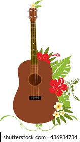 Ukulele guitar with Hawaiian flowers