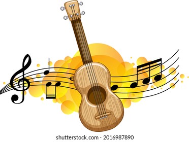 An ukulele or guitar with melody symbols background illustration