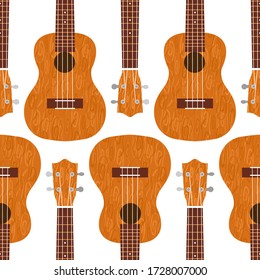 Ukulele Hawaiian guitar. From brown wood. Realistic vector illustration