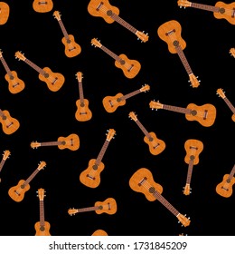 Ukulele Hawaiian guitar. From brown wood. Realistic vector illustration