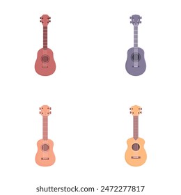 Ukulele icons set cartoon vector. Small acoustic hawaiian guitar. Musical instrument