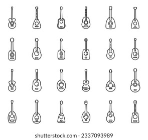 Ukulele icons set outline vector. Acoustic band. Audio music