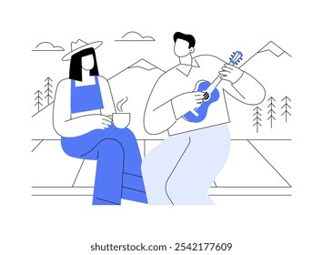 Ukulele isolated cartoon vector illustrations. Young couple play ukulele together, small guitar, have fun, relax time, people lifestyle, creative hobby, sing song, make music vector cartoon.