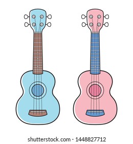 Ukulele isolated vector, blue and pink.