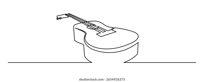 Ukulele musical concept one line art, hand-drawn playing Hawaiian string instrument drawing continuous contour. Acoustic small guitar outline melody minimalist symbol. Editable stroke. Isolated.