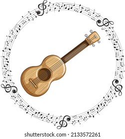 A ukulele with musical notes on white background illustration