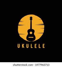 ukulele and night gold full moon  logo design 