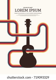 Ukulele poster template. Abstract music retro vintage background, vector illustration