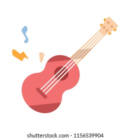 Ukulele with sound icon vector illustration in flat color design