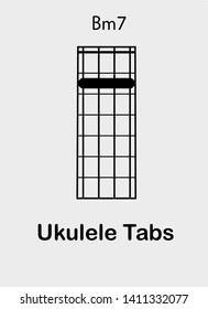 Ukulele tabulator with B minor 7 chord, vector illustration