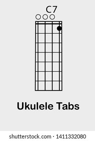 Ukulele tabulator with C 7 chord, vector illustration