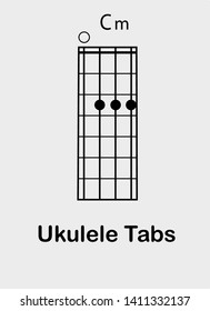 Ukulele tabulator with C minor chord, vector illustration