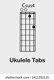 Ukulele tabulator with C sus4 chord, vector illustration