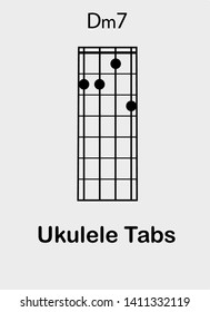 Ukulele tabulator with D minor 7 chord, vector illustration