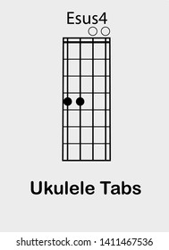 Ukulele tabulator with E sus4 chord, vector illustration