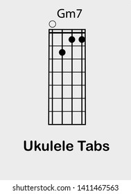 Ukulele tabulator with G minor seventh chord, vector illustration