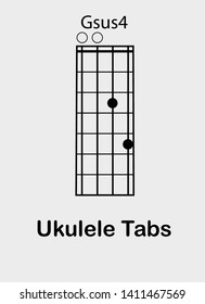 Ukulele tabulator with G sus4 chord, vector illustration